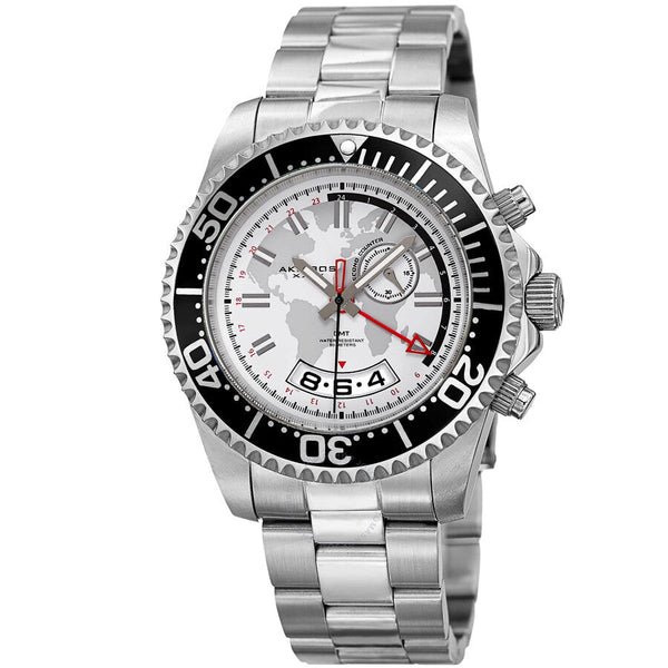 Akribos XXIV Silver and White Dial GMT Stainless Steel Men's Watch AK955SS - The Watches Men & Co