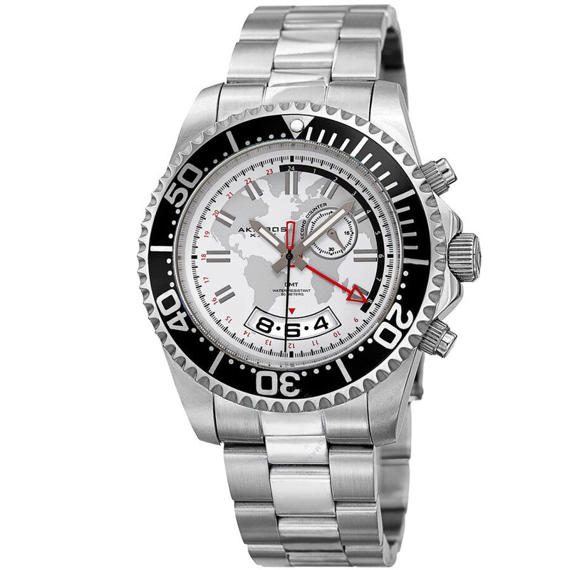 Akribos XXIV Silver and White Dial GMT Stainless Steel Men's Watch AK955SS - The Watches Men & Co