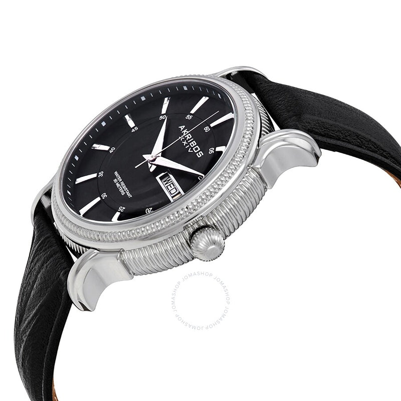 Akribos XXIV Silver Dial Black Leather Men's  Watch AK726SSB - The Watches Men & Co #2