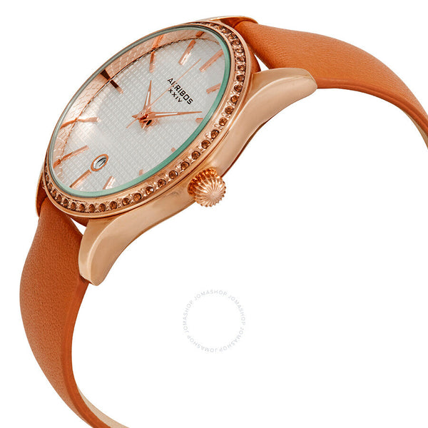 Akribos XXIV Silver Dial Tangerine Leather Ladies Watch AK964TN - The Watches Men & Co #2