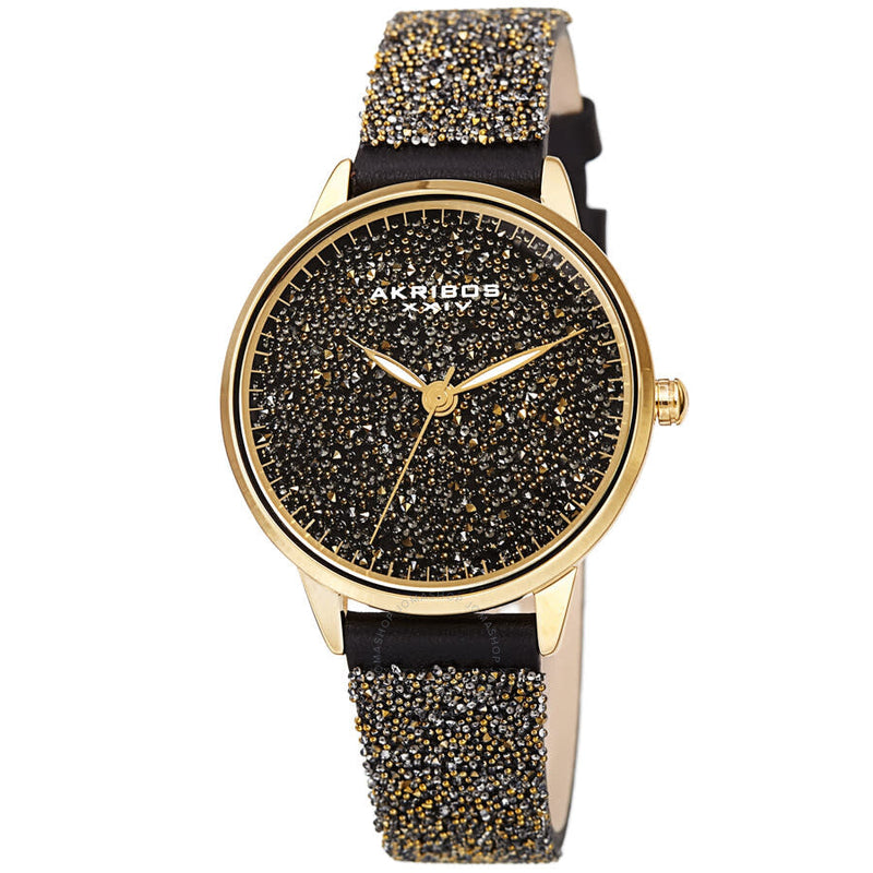 Akribos XXIV Swarovski Crystal Fabrics Quartz Gold Dial Ladies Watch P50105 - The Watches Men & Co