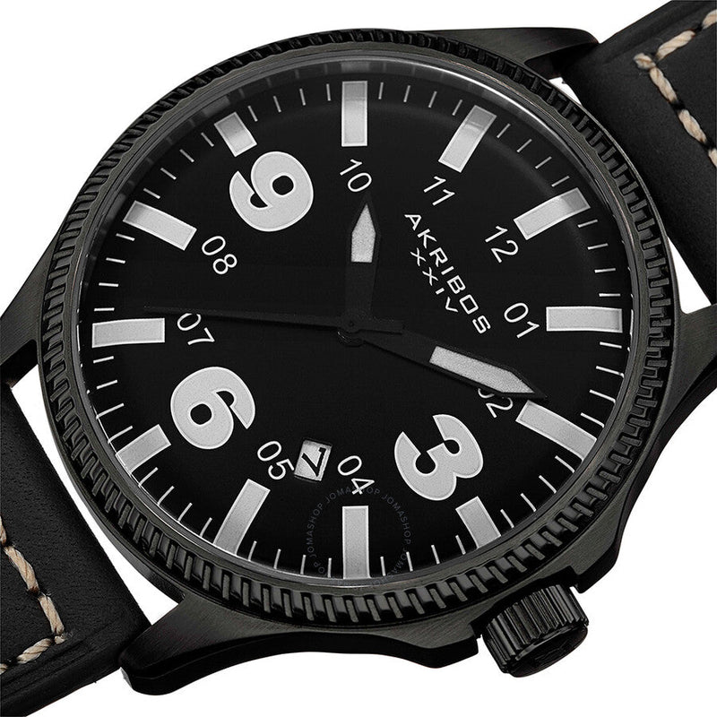 Akribos XXIV Trek Black Dial Black Leather Men's Watch AK833WT - The Watches Men & Co #2