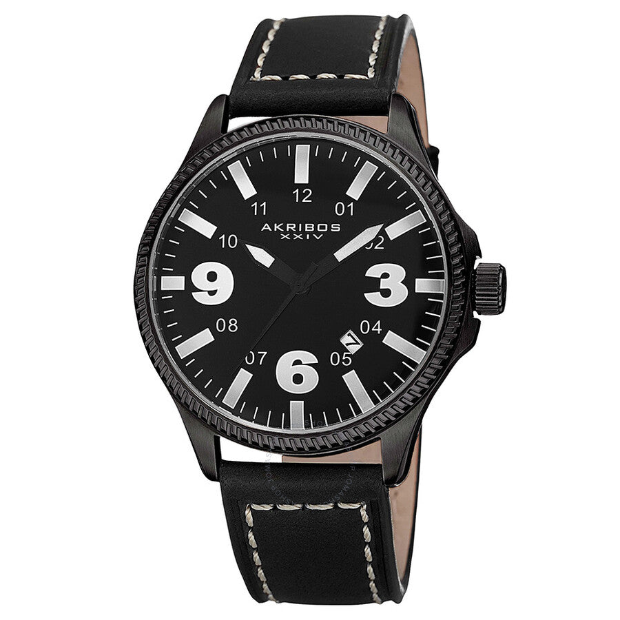 Akribos XXIV Trek Black Dial Black Leather Men's Watch AK833WT - The Watches Men & Co