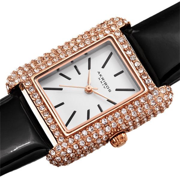 Akribos XXIV White Dial Black Leather Ladies Watch AK1068BK - The Watches Men & Co #2