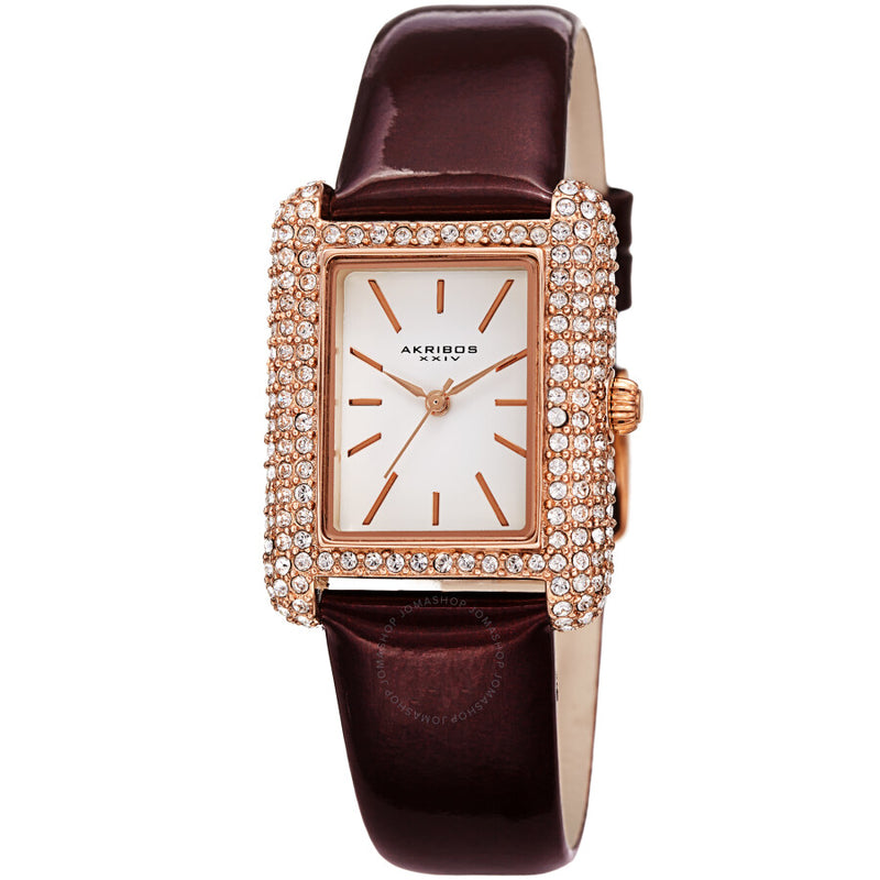 Akribos XXIV White Dial Brown Leather Ladies Watch AK1068BR - The Watches Men & Co