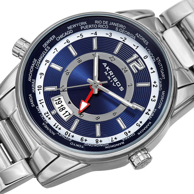 Akribos XXIV World Time Quartz Blue Dial Men's Watch AK1021SSBU - The Watches Men & Co #2