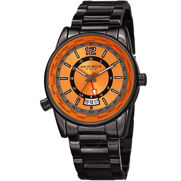 Akribos XXIV World Time Quartz Orange Dial Men's Watch AK1021GNOR - The Watches Men & Co