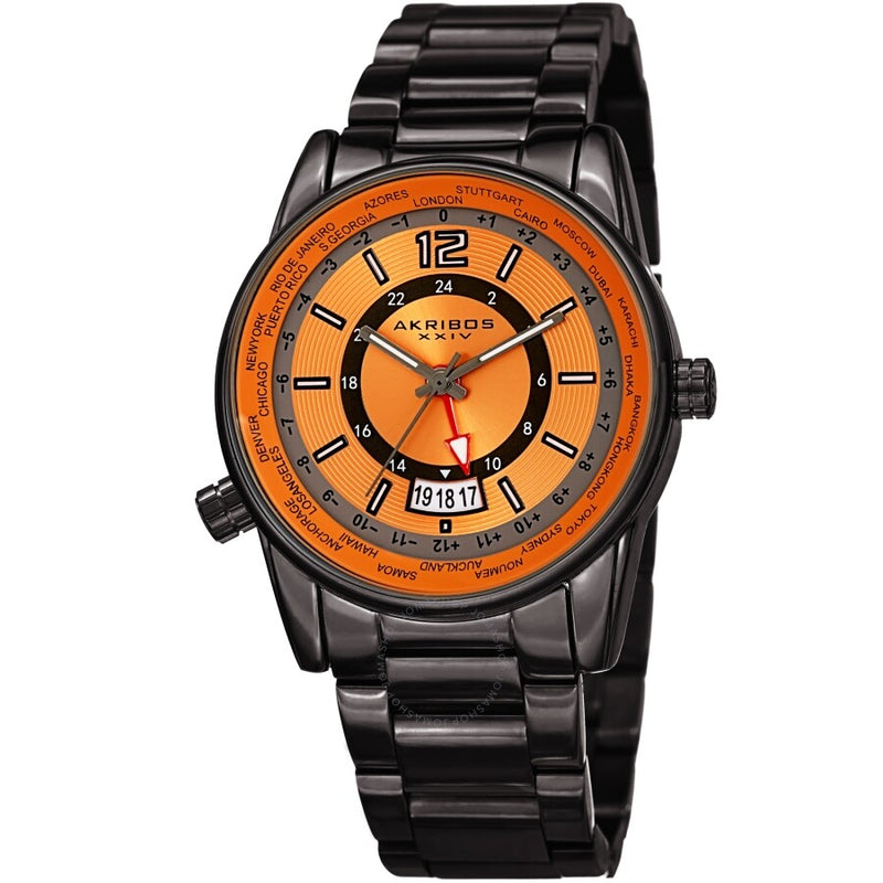 Akribos XXIV World Time Quartz Orange Dial Men's Watch AK1021GNOR - The Watches Men & Co