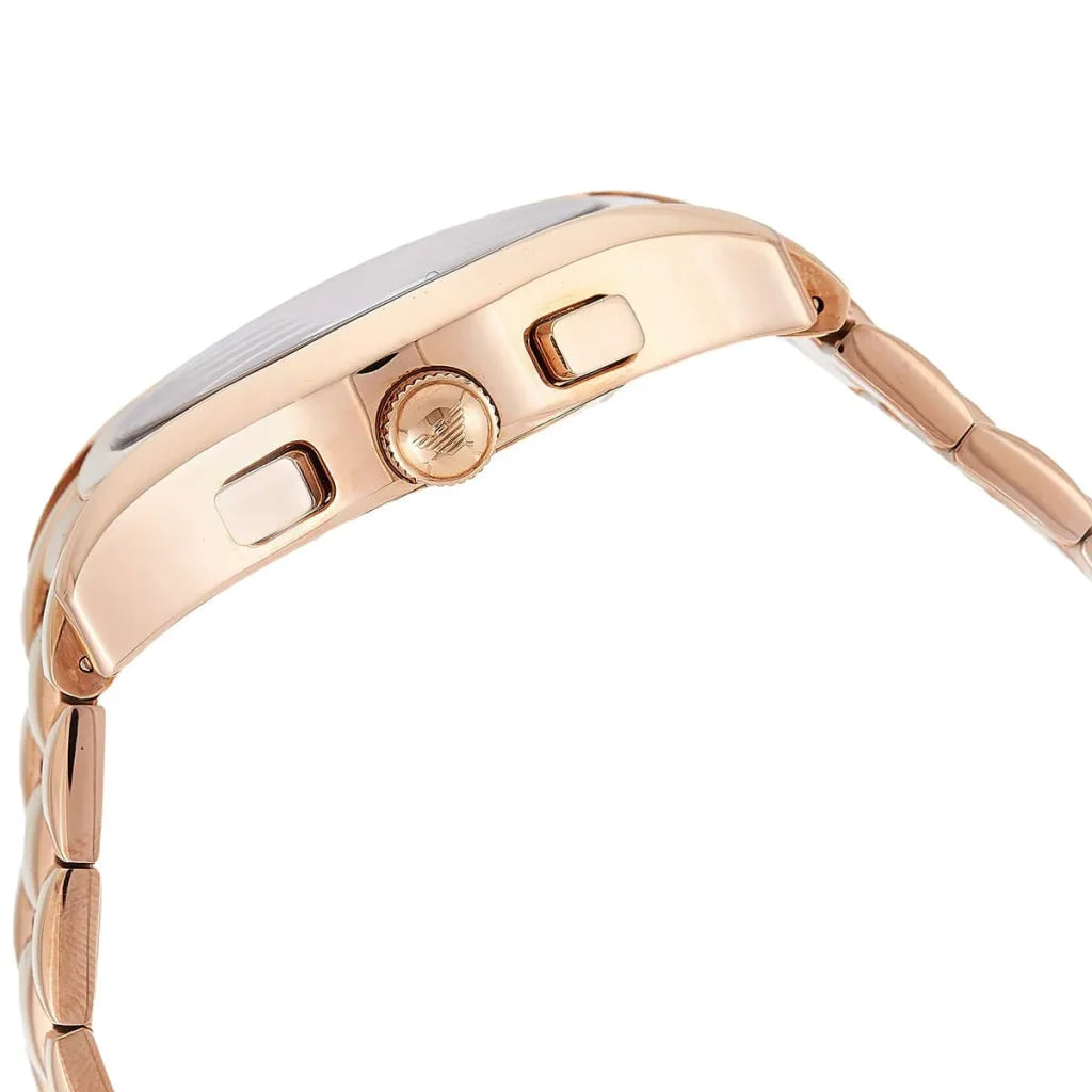 Emporio Armani AR0365 rose gold watch side profile showing case and crown
