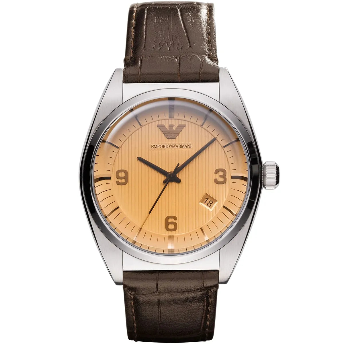 Emporio Armani Franco AR0394 men's watch with champagne dial and brown leather strap