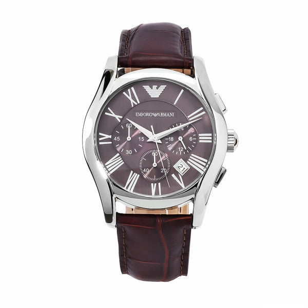 Emporio Armani AR0671 chronograph watch with brown dial and brown leather strap