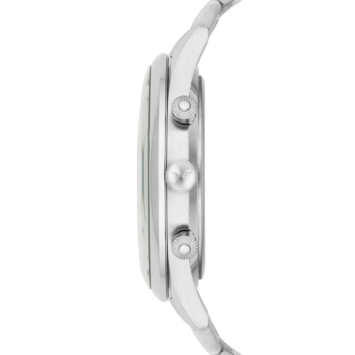 Side profile of Emporio Armani AR11017 showing case thickness and chronograph pushers