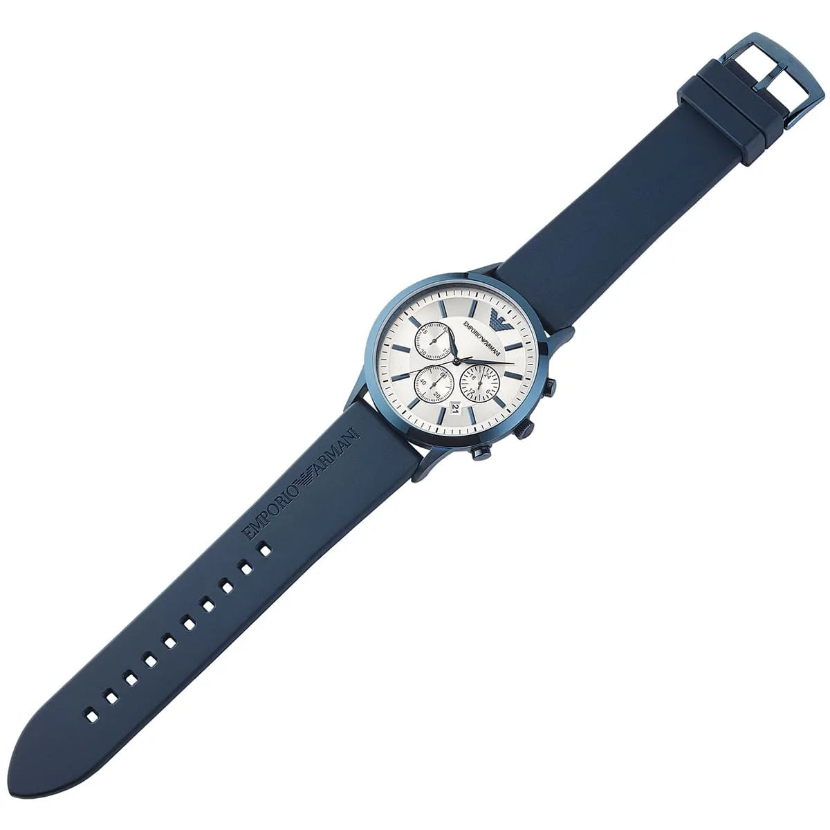 Emporio Armani Renato AR11026 blue silicone strap with buckle and adjustment holes