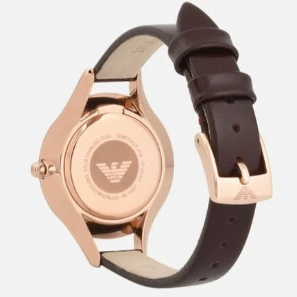 Emporio Armani AR11057 caseback showing Emporio Armani logo and water resistance marking