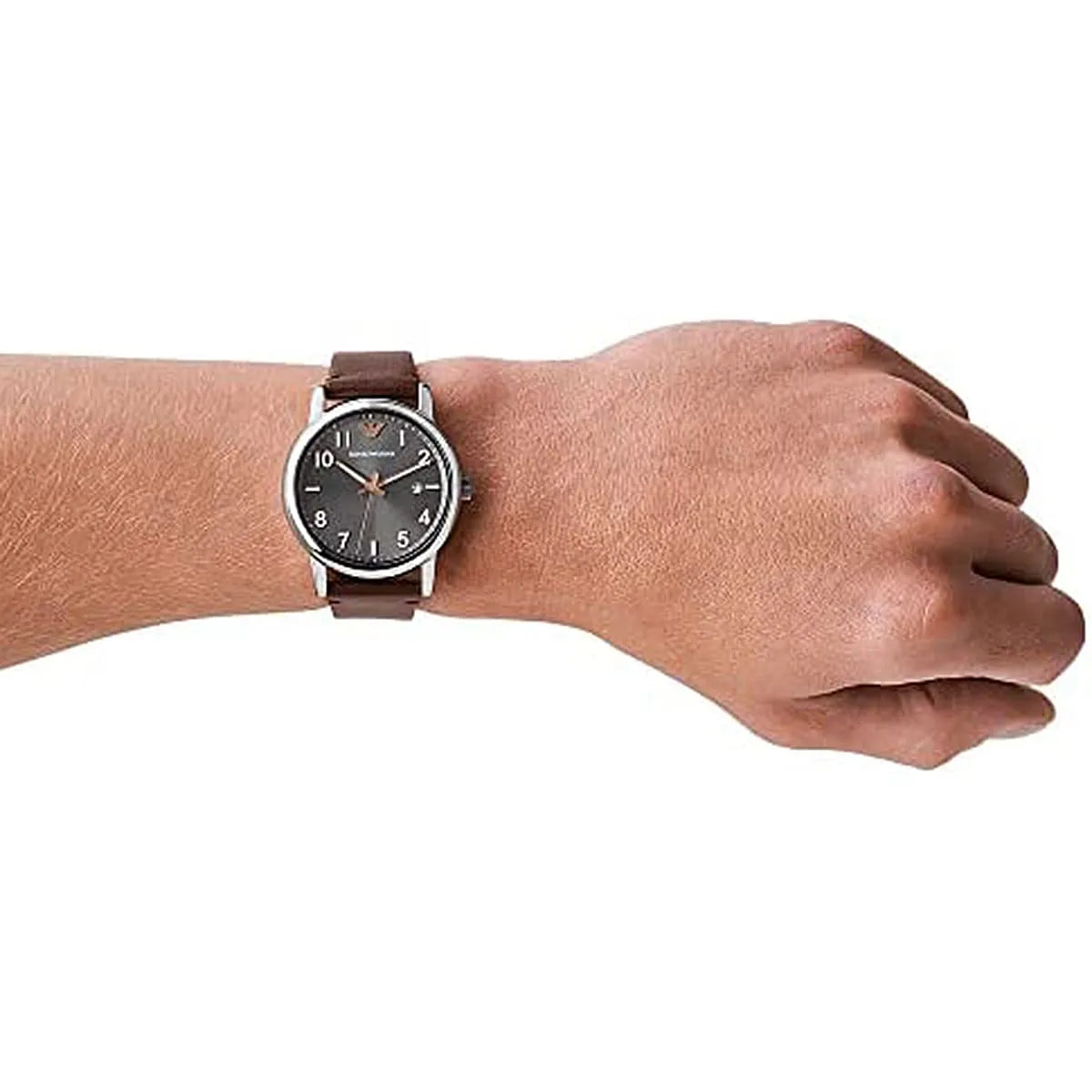 Emporio Armani Luigi brown leather strap with stainless steel buckle and adjustment holes