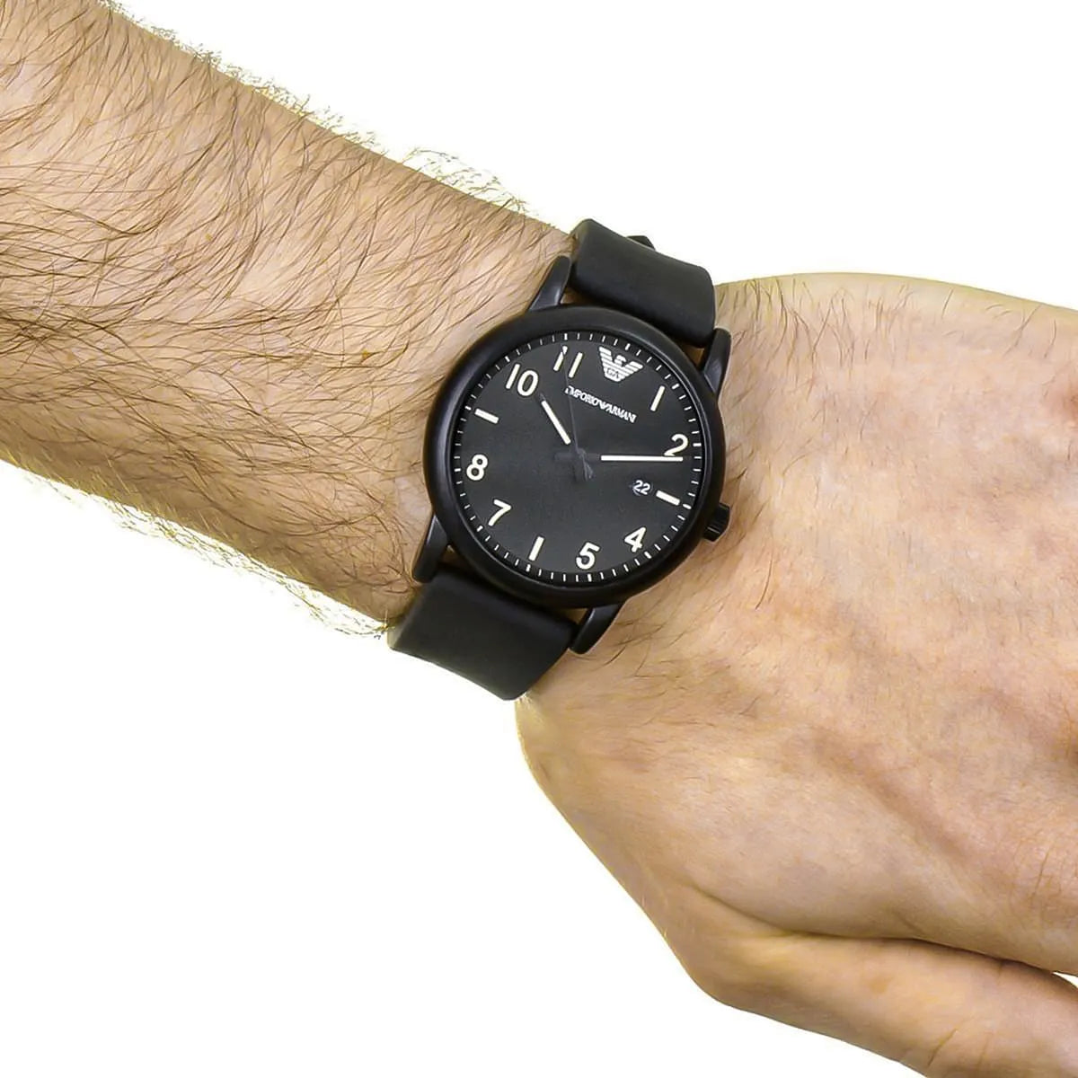 Emporio Armani Luigi Slim Matte Black Dial Black Rubber Strap Men's Watch - AR11071