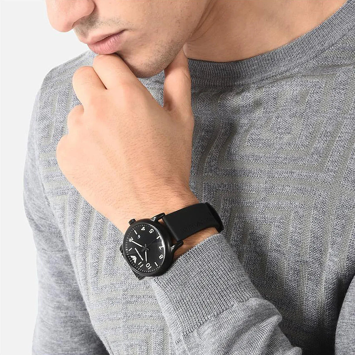 Emporio Armani Luigi Slim Matte Black Dial Black Rubber Strap Men's Watch - AR11071