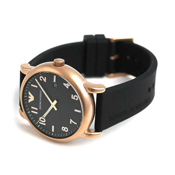 Emporio Armani AR11097 watch worn on wrist with black rubber strap