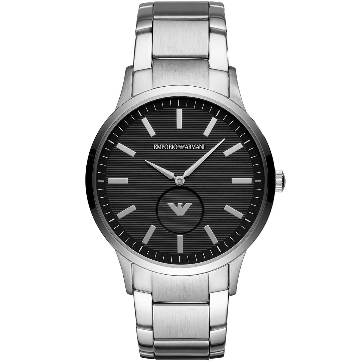 Emporio Armani Luigi AR11118 men's watch with black dial and silver stainless steel bracelet