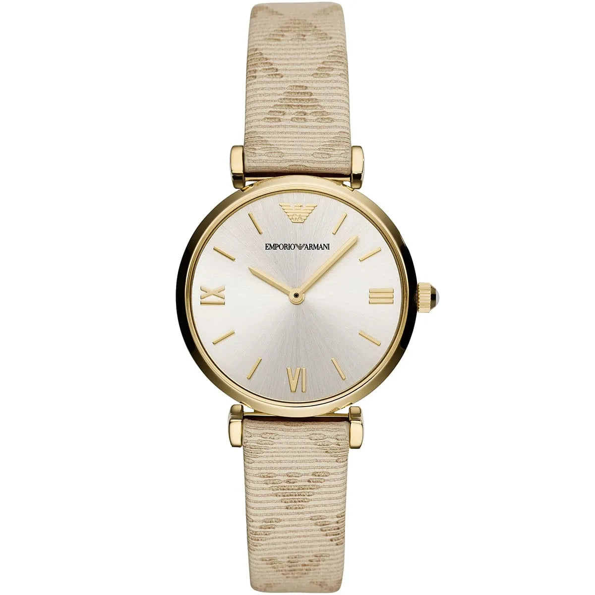 Emporio Armani AR11127 women's watch with silver dial and beige textured leather strap
