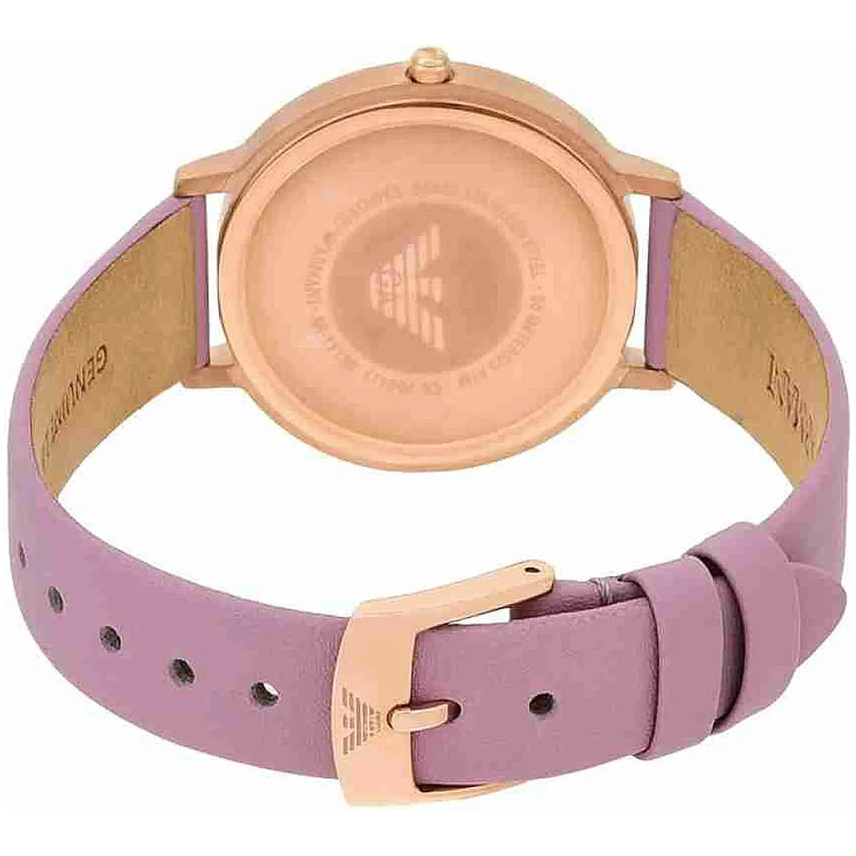 Emporio Armani AR11130 watch caseback showing rose gold with Emporio Armani branding