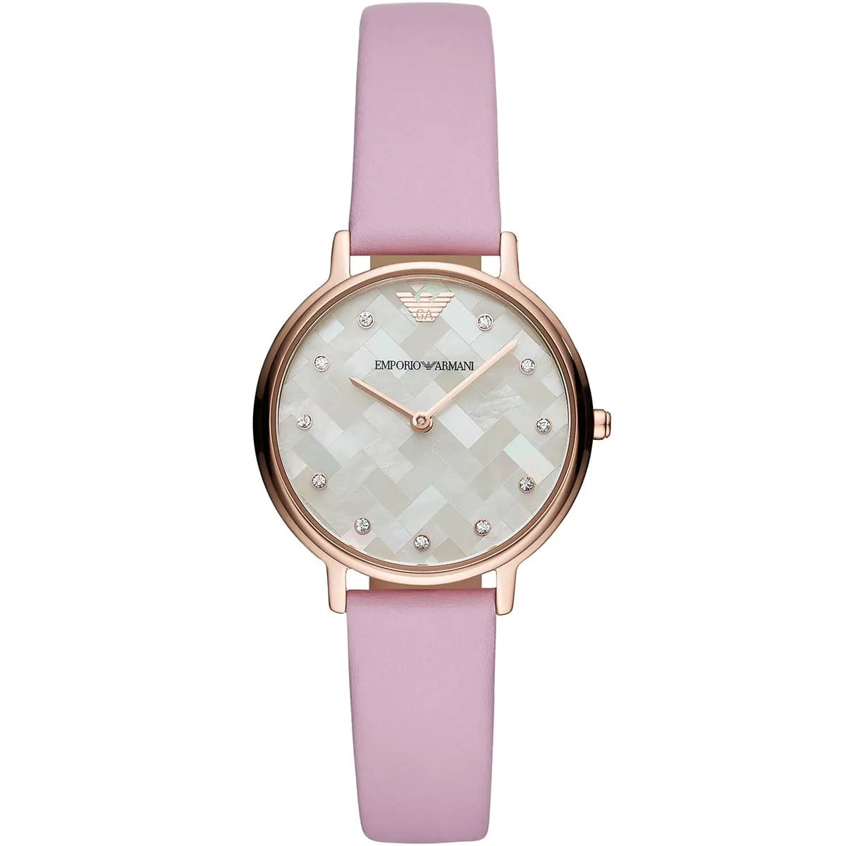 Emporio Armani AR11130 women's watch with mother-of-pearl dial and pink leather strap