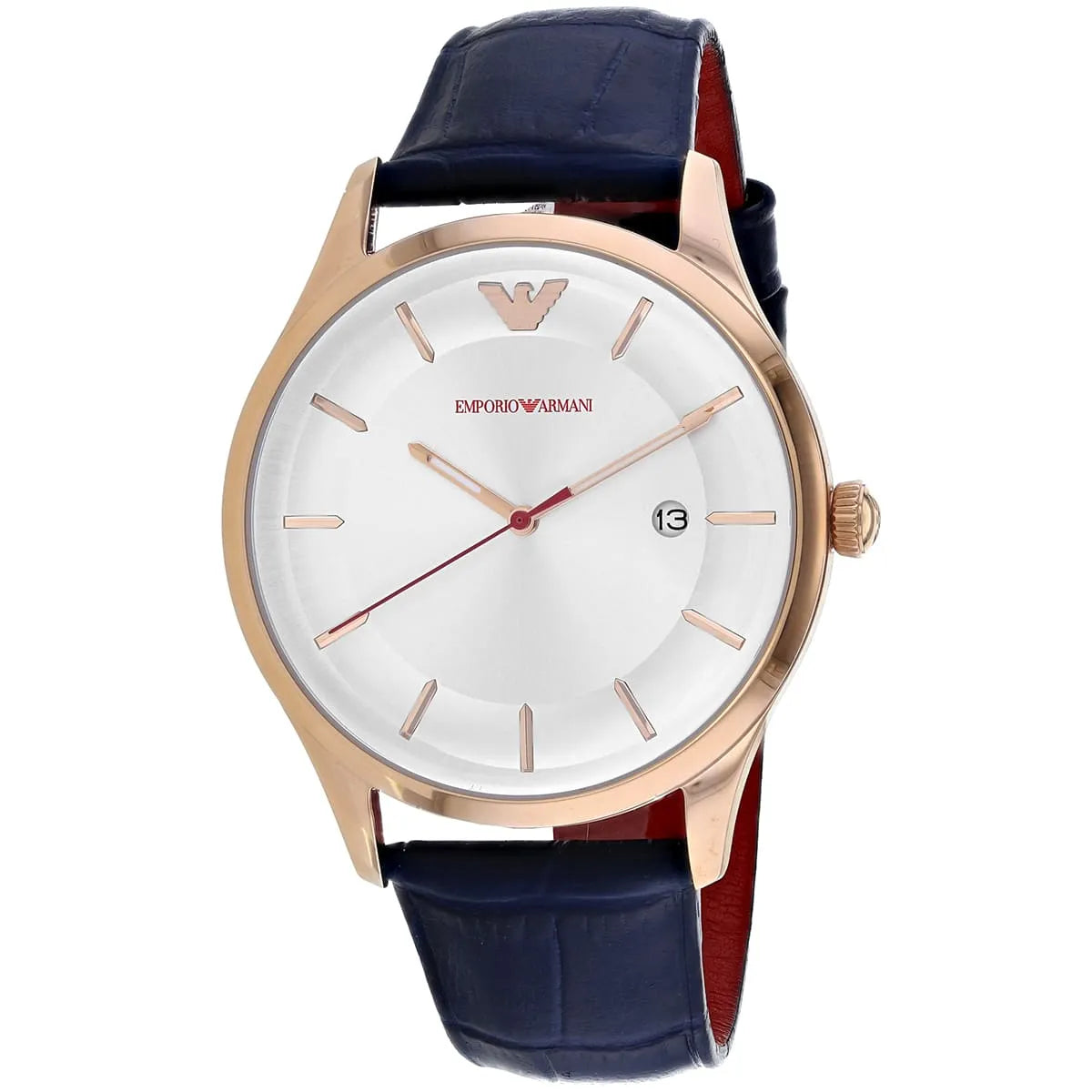 Emporio Armani AR11131 quartz watch with silver dial and blue leather strap