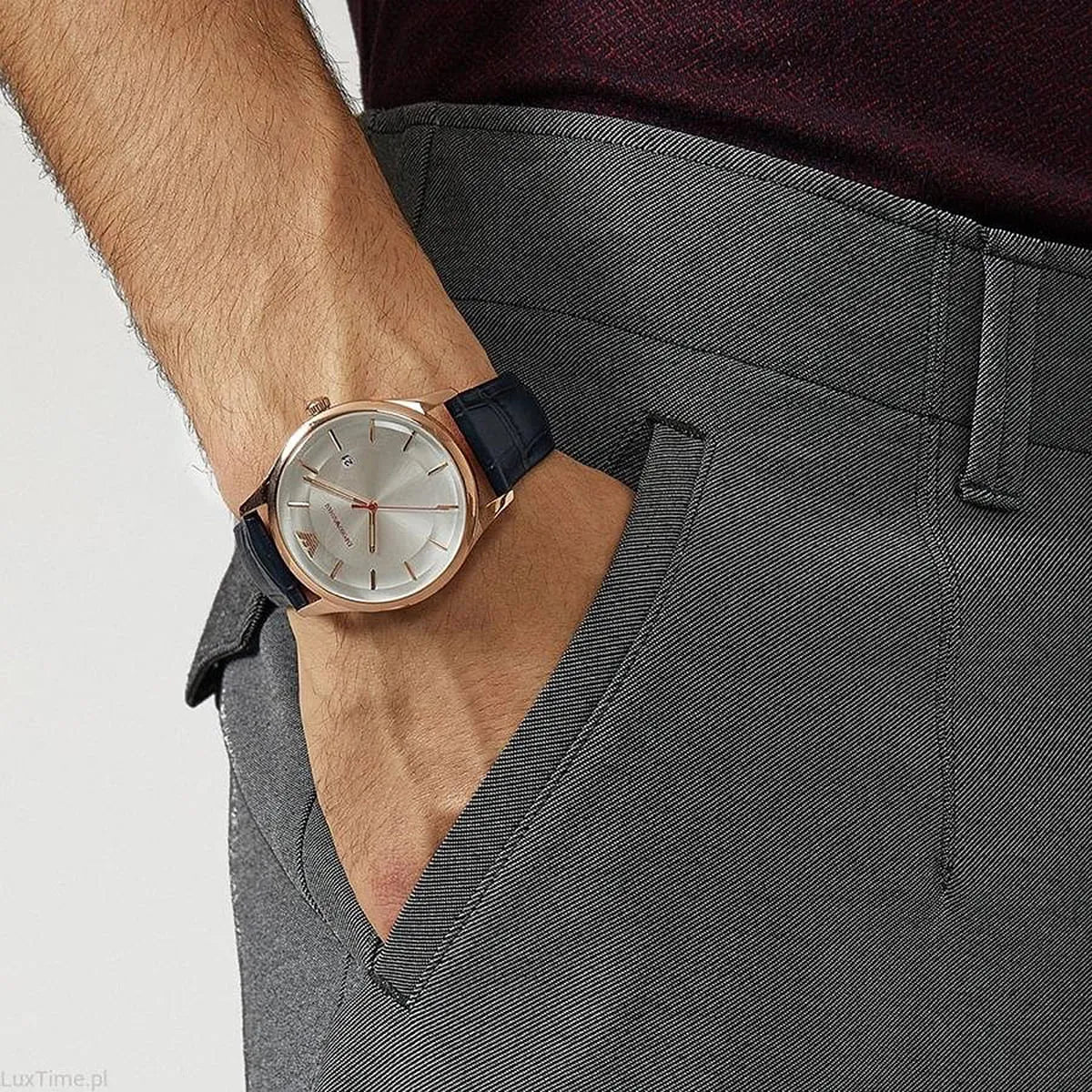 Emporio Armani AR11131 quartz watch styled on wrist with casual outfit