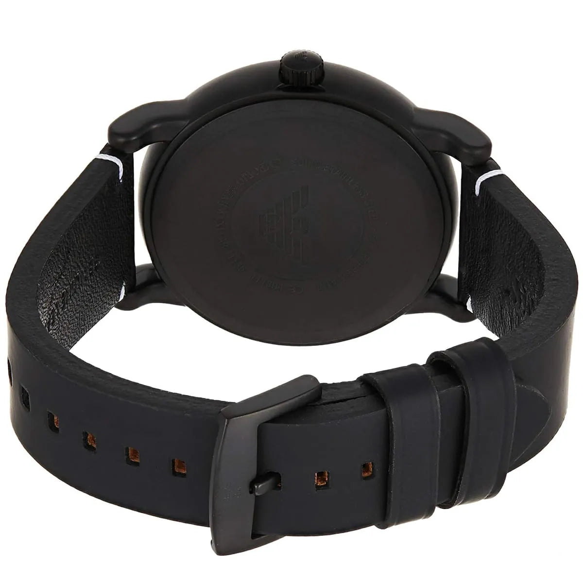 Emporio Armani Luigi Slim AR11136 back view showing black case and leather strap detail