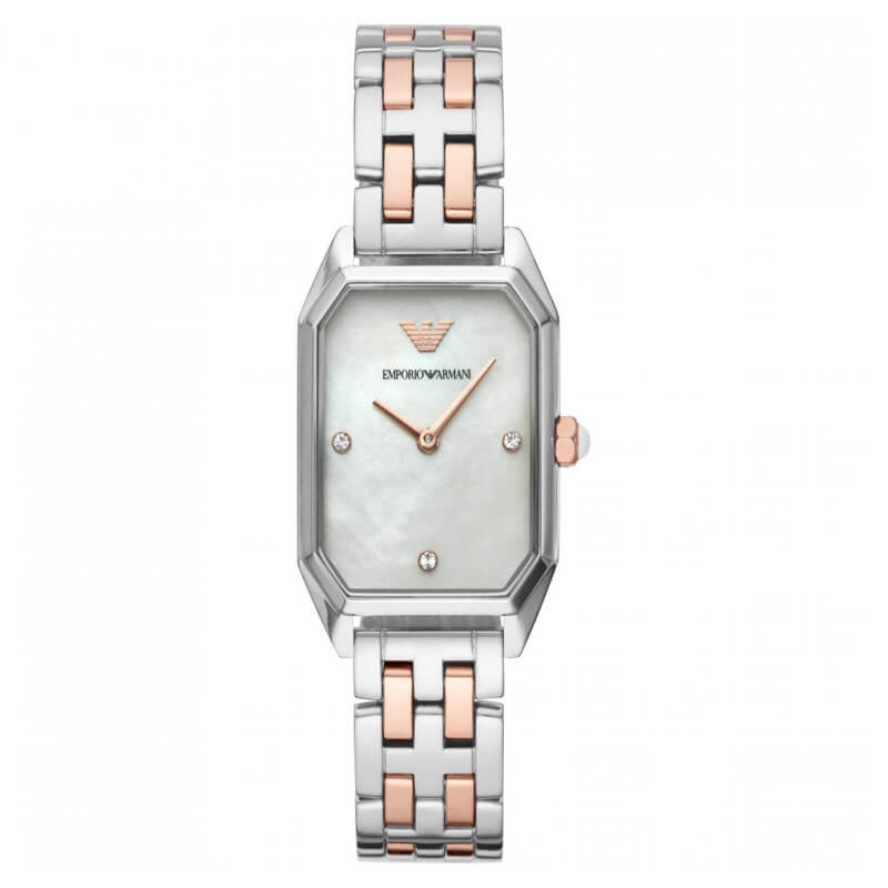 Emporio Armani Giola AR11146 women's watch with white mother of pearl dial and two-tone strap