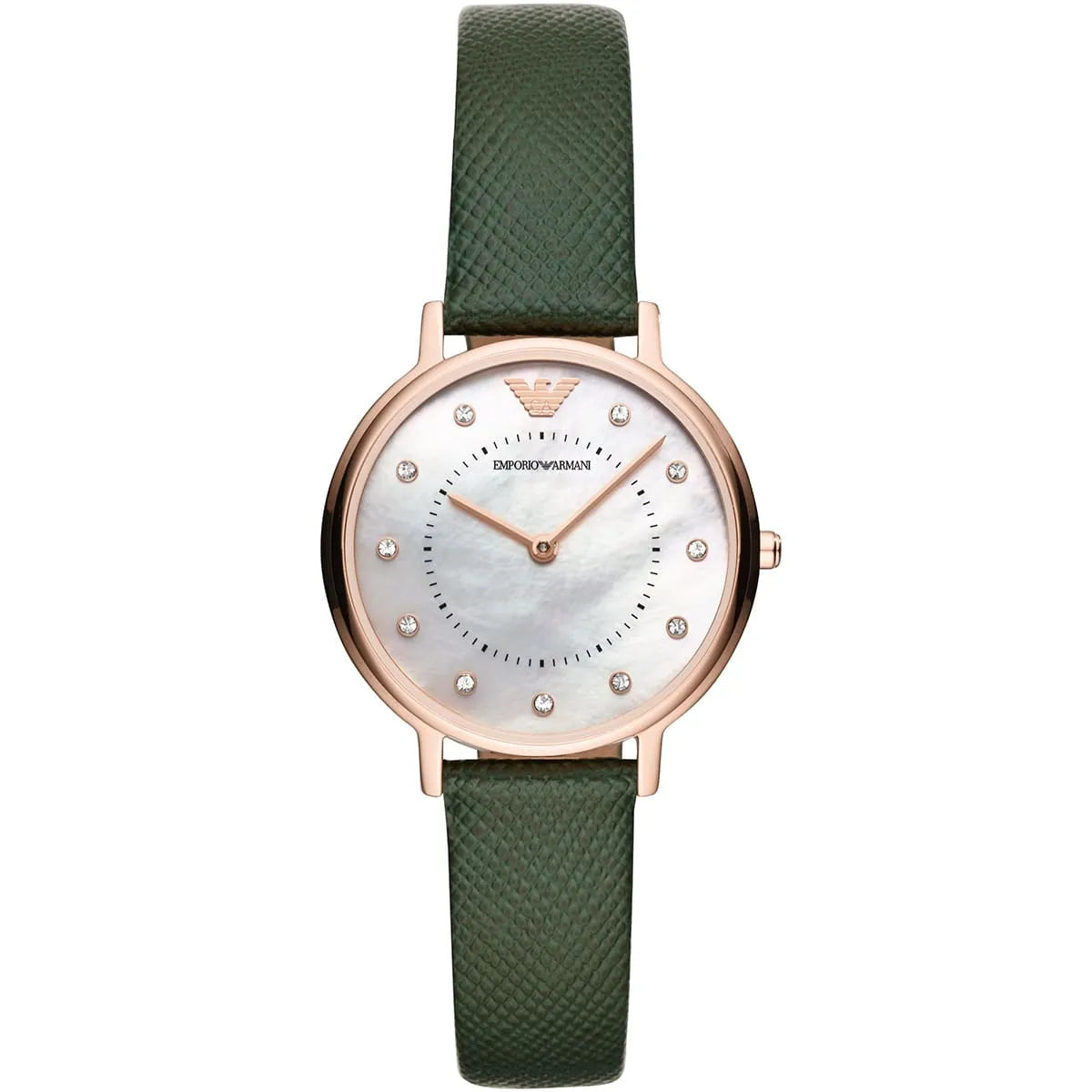 Emporio Armani Kappa AR11150 women's watch with white mother-of-pearl dial and green leather strap