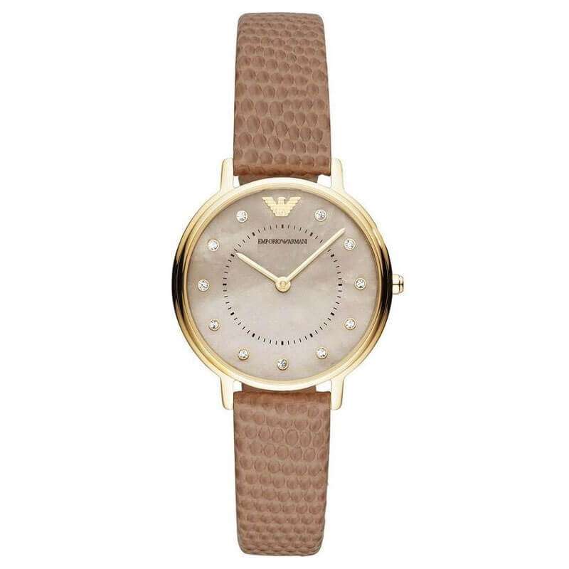 Emporio Armani Kappa women's watch with gold-tone case and taupe mother of pearl dial