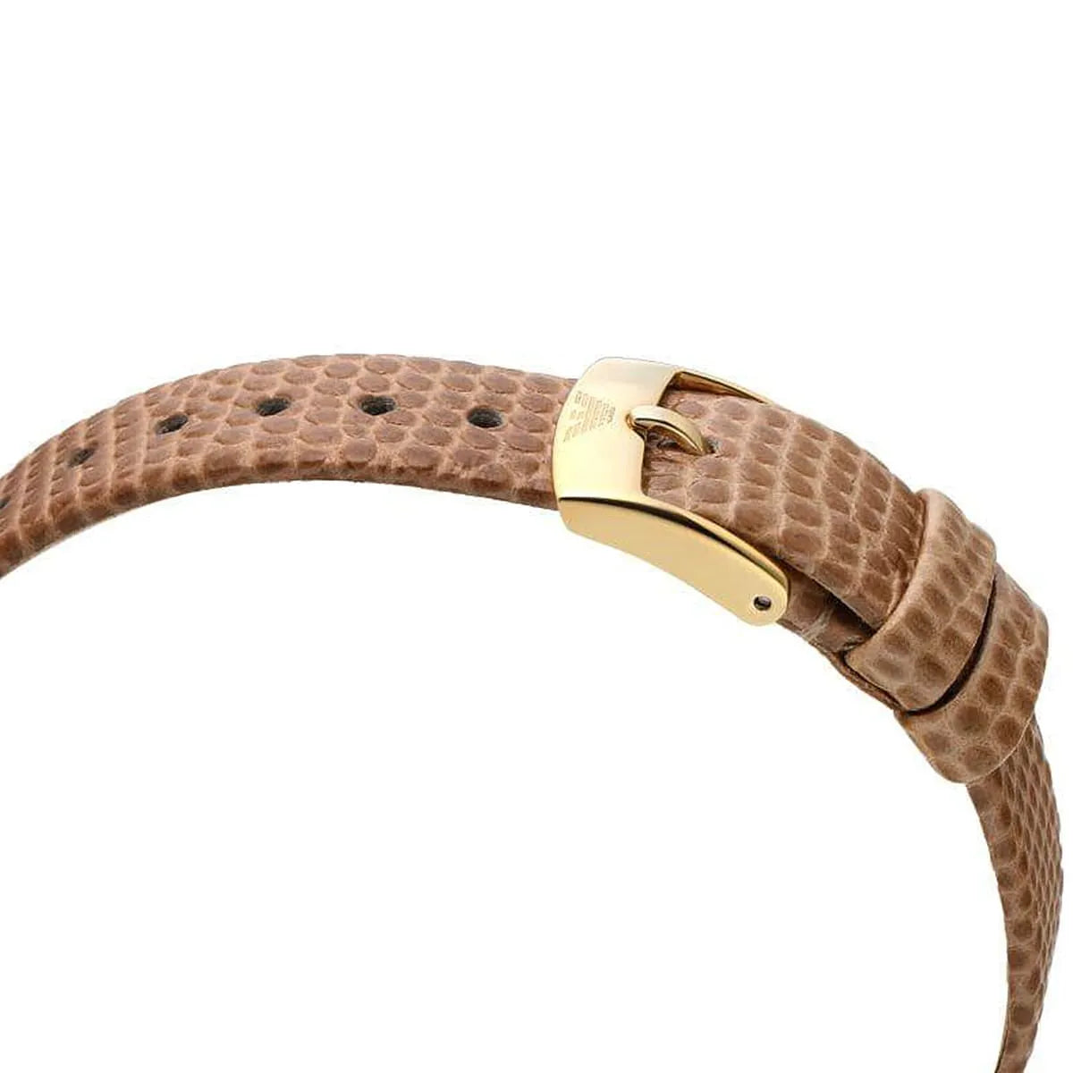 Brown textured leather strap with gold-tone buckle clasp on Emporio Armani Kappa watch