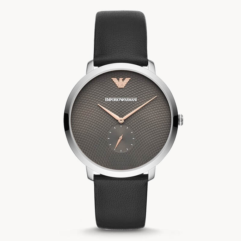 Emporio Armani AR11162 men's quartz watch with grey dial and rose gold hands, direct front