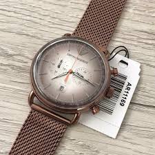 Emporio Armani Aviator AR11169 watch on wrist with mesh strap and product tag