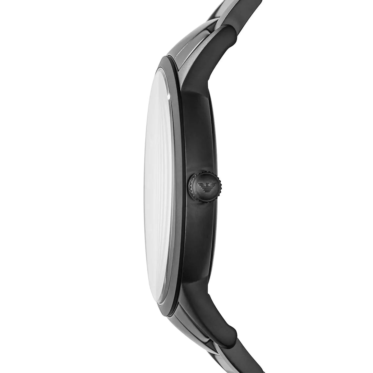 Side profile view of Emporio Armani Renato watch case and crown