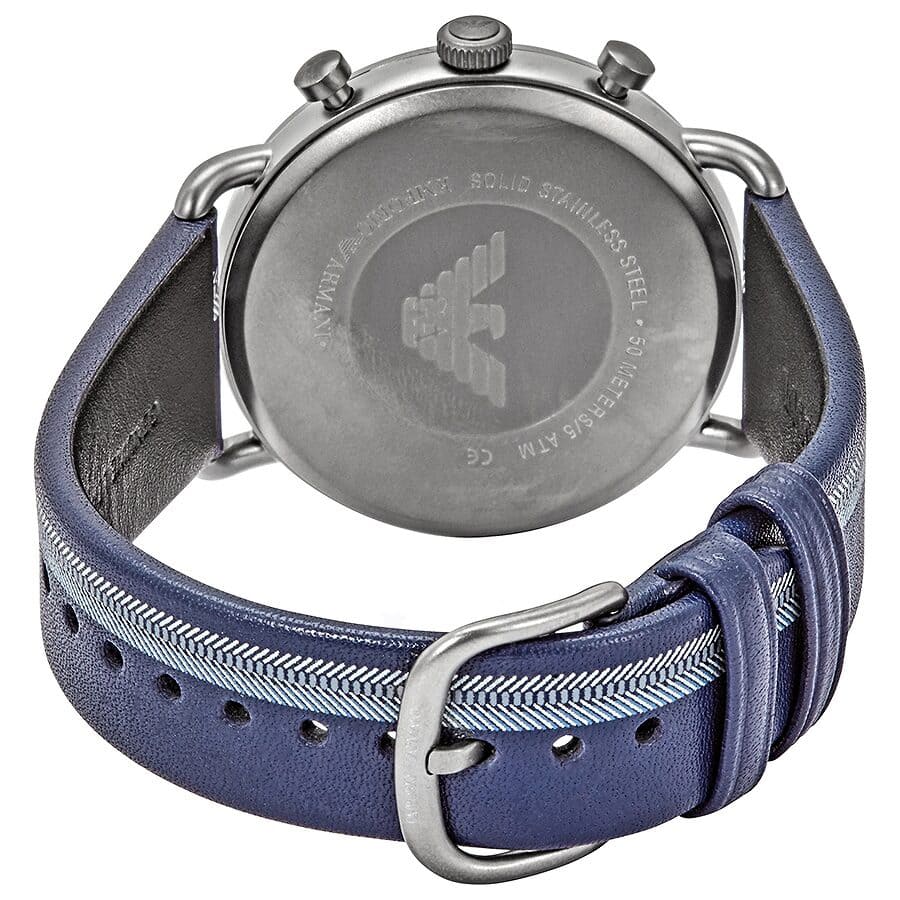AR11202 Emporio Armani case back showing eagle logo and watch specifications