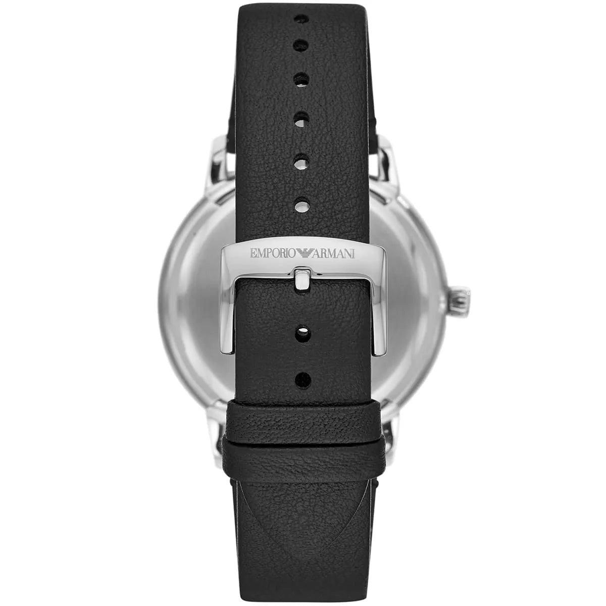 Emporio Armani Rugerro AR11277 case back showing stainless steel with eagle logo and AR11277 model number