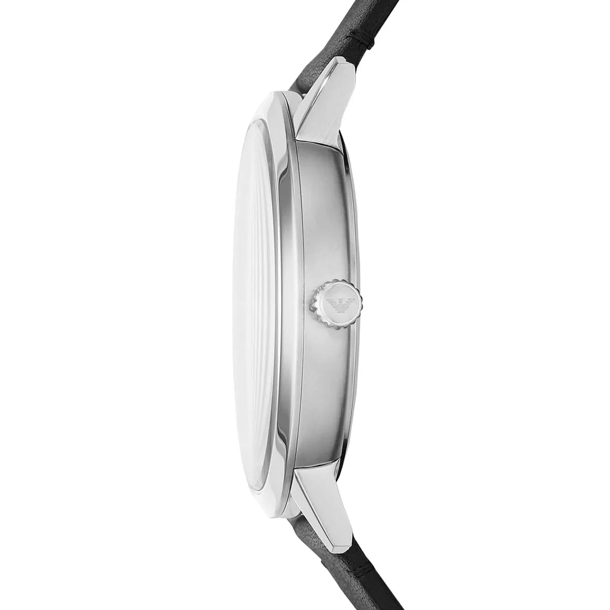 Emporio Armani Rugerro AR11277 side view highlighting slim stainless steel case profile and crown