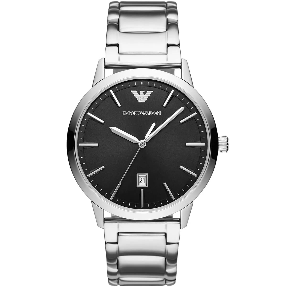 Emporio Armani Ruggero men's watch with black dial and stainless steel bracelet