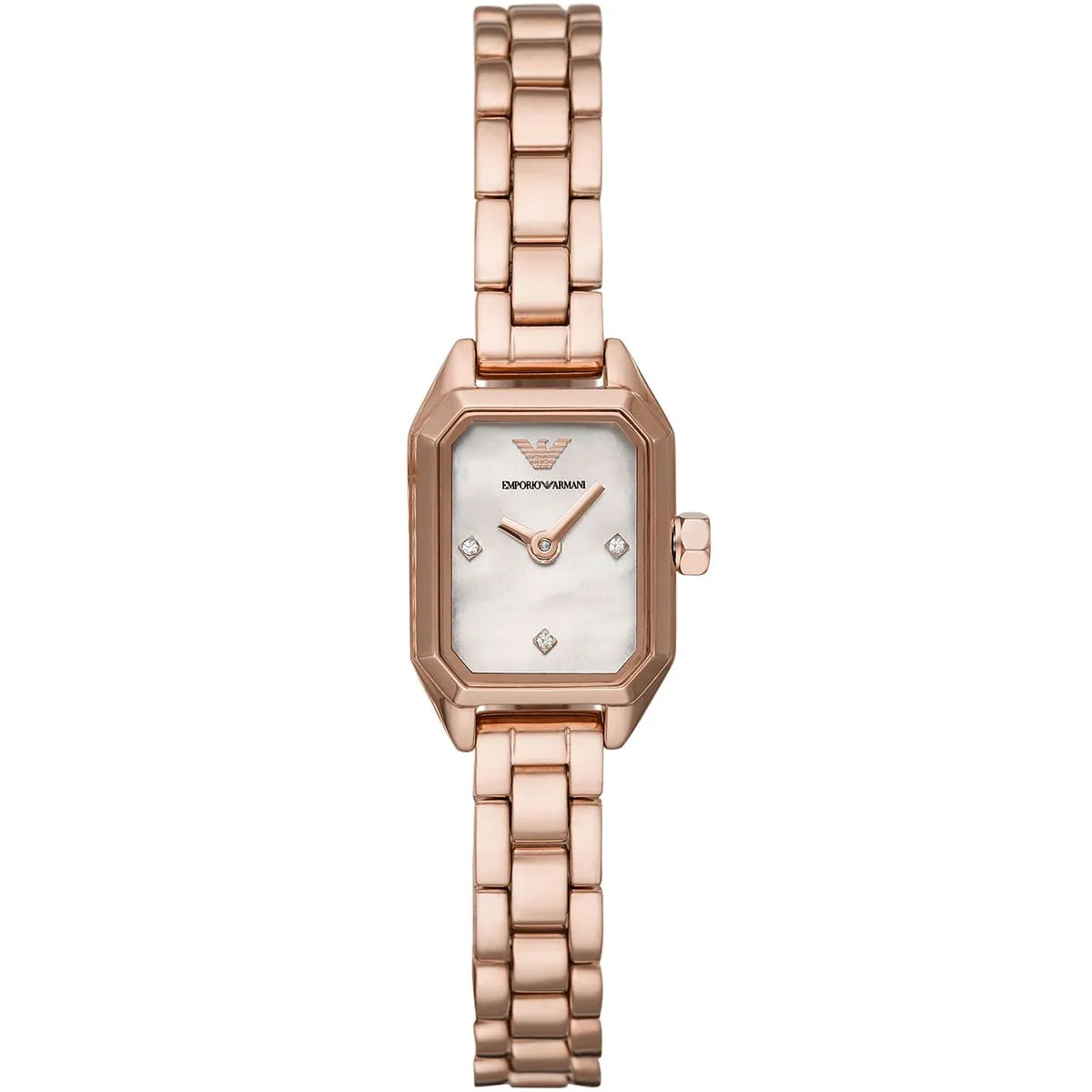 Emporio Armani AR11323 rose gold ladies watch with white mother-of-pearl dial and rose gold metal strap