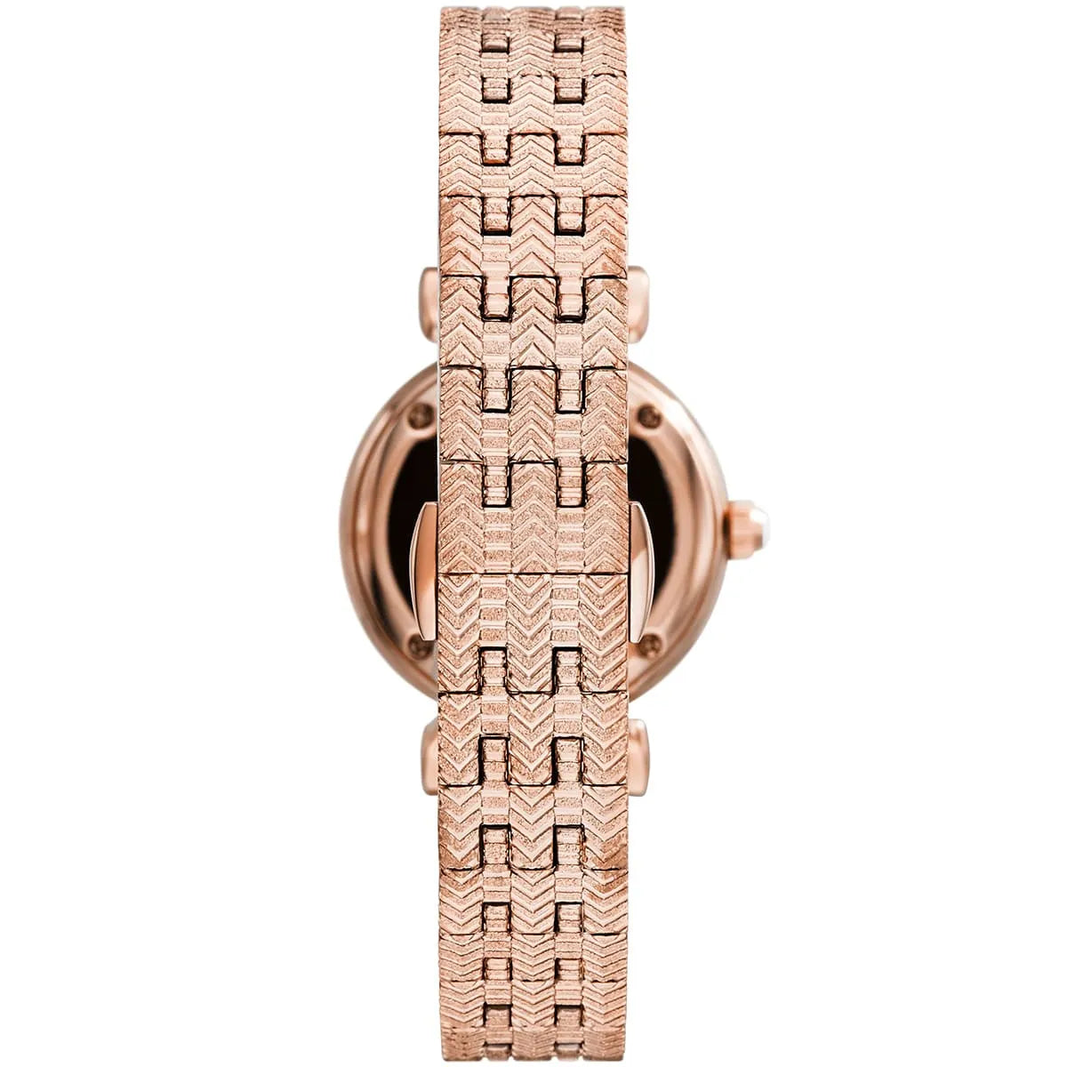 Emporio Armani Gianna T-bar watch angled view showing rose gold metal T-bar strap design