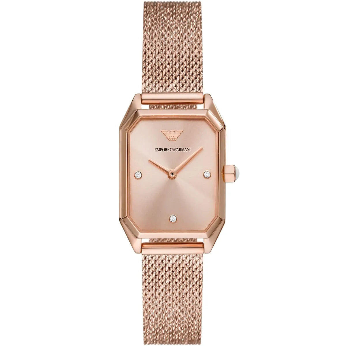 Emporio Armani Joy AR11347 rose gold rectangular watch with rose gold mesh bracelet