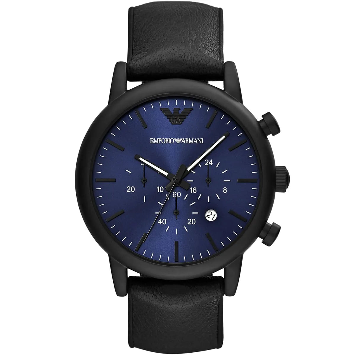 Emporio Armani AR11351 men's watch with blue dial and black leather strap