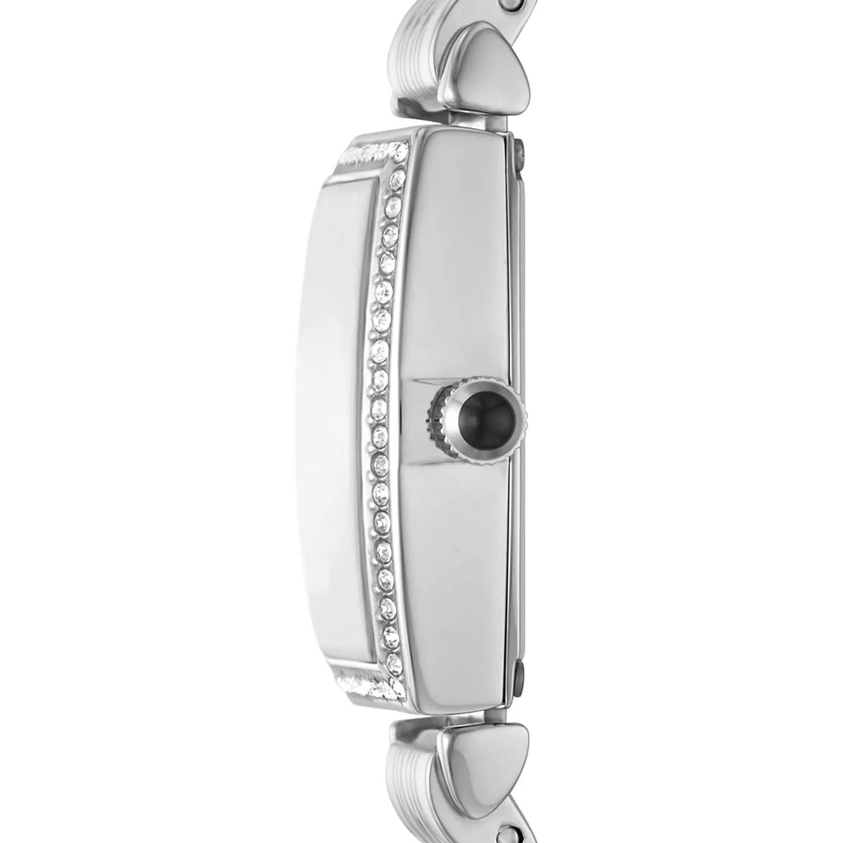 Side profile of Emporio Armani Gianni T-Bar case with crystal-set bezel