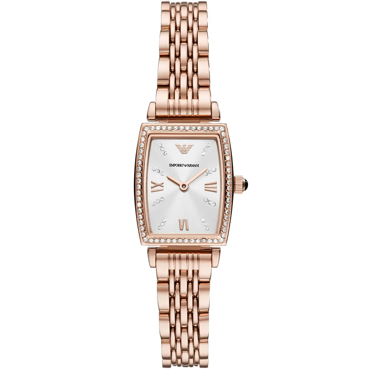 Emporio Armani Gianni T-Bar women's watch rose gold with white dial and crystal bezel
