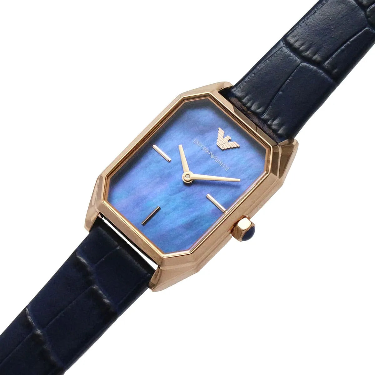 Emporio Armani AR11426 watch on wrist showing blue mother of pearl dial