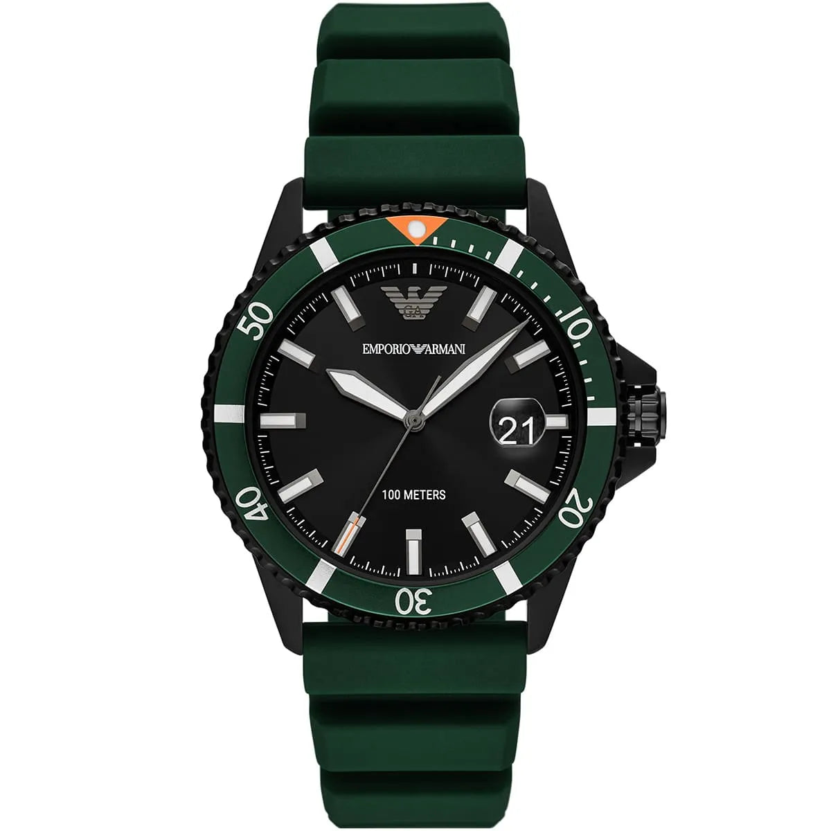 Emporio Armani AR11464 men's watch with black dial, green bezel and green silicone strap
