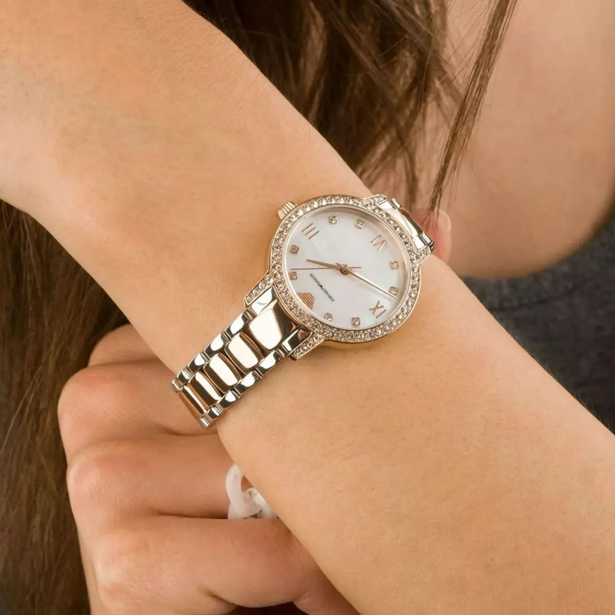 Emporio Armani Cleo White MOP Dial Two-tone Women's Watch - AR11499