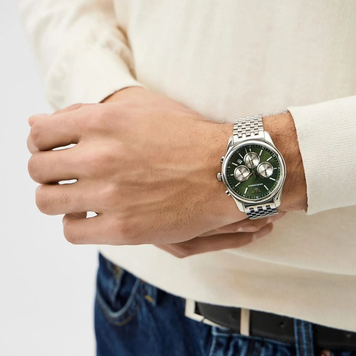 Emporio Armani Antonio Chronograph Green Dial Silver Men's Watch - AR11581